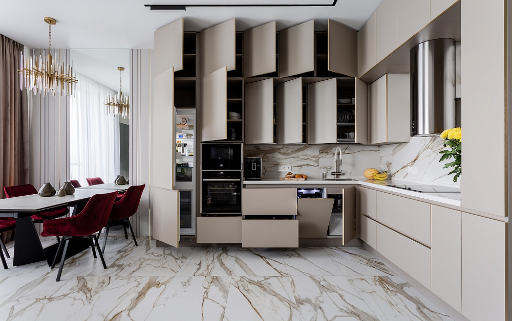 Эргономичная кухня Ханна Стил с цилиндрической вытяжкой