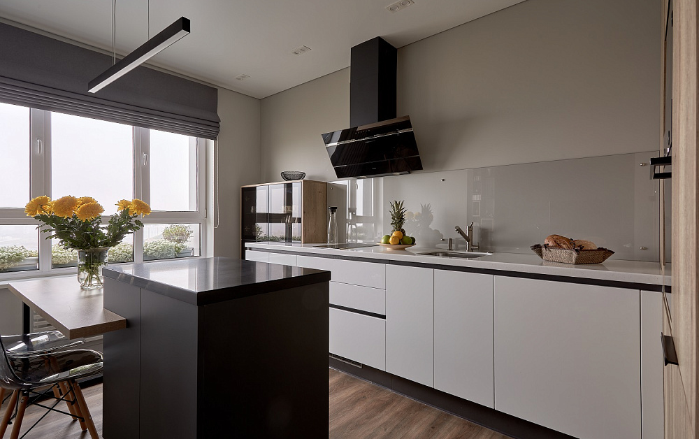 Необычная кухня в скандинавском стиле с островом