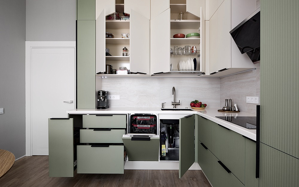 Кухня с фасадами с эффектом плиссировки