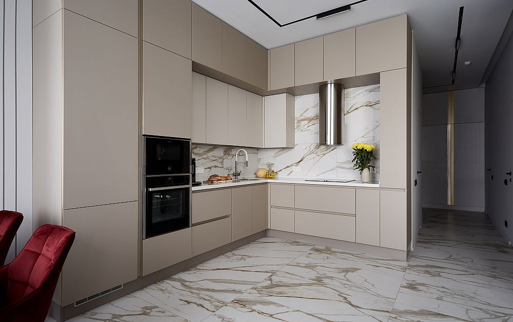 Эргономичная кухня Ханна Стил с цилиндрической вытяжкой