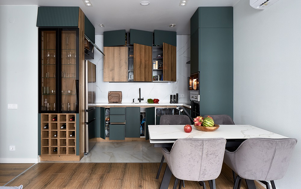 Умная кухня с интегрированным винным стеллажом