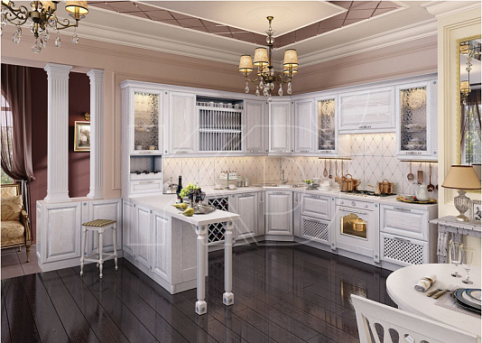Белый фасад кухни классика