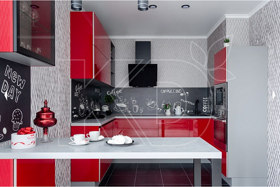 дизайн красно-белой кухни, дизайн кухни в красно-белых тонах