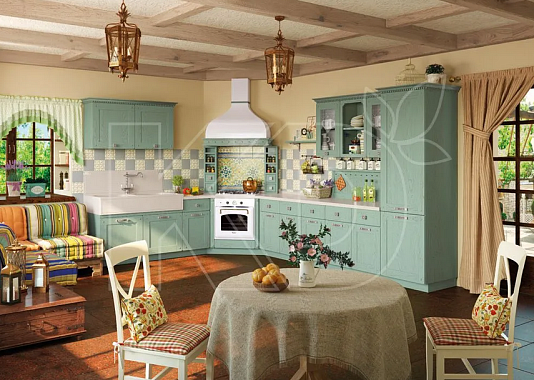 Угловые кухни зеленых оттенков