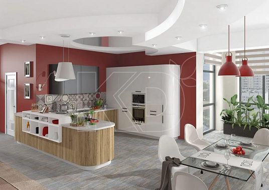 Белая кухня в сочетании с деревом