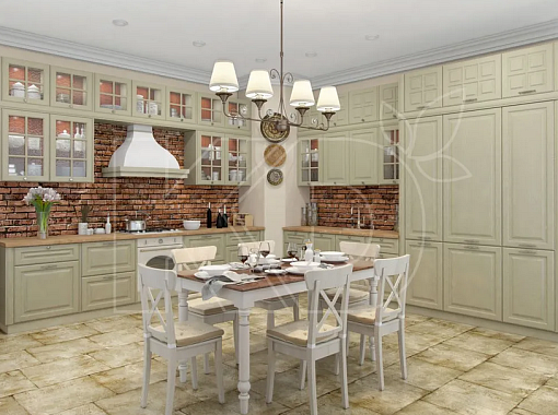 Угловые кухни зеленых оттенков